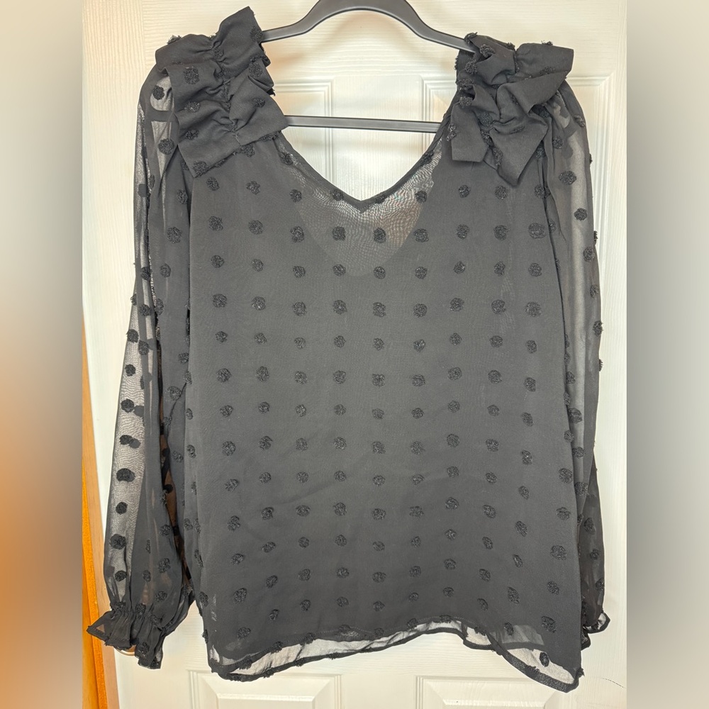 Entro Black Sheer Ruffled Blouse Size L - Picture 10 of 12